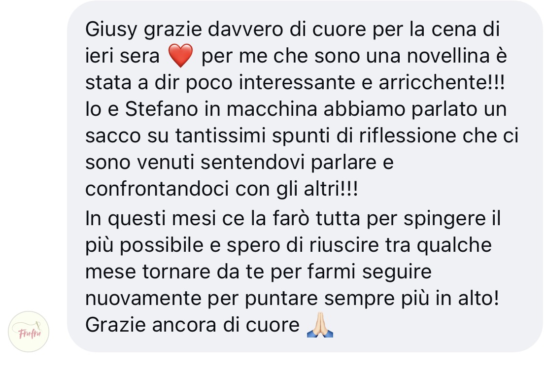 Screenshot di una testimonianza di una cliente di Giusy Guida