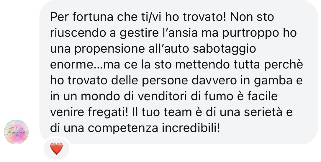 Screenshot di una testimonianza di una cliente di Giusy Guida