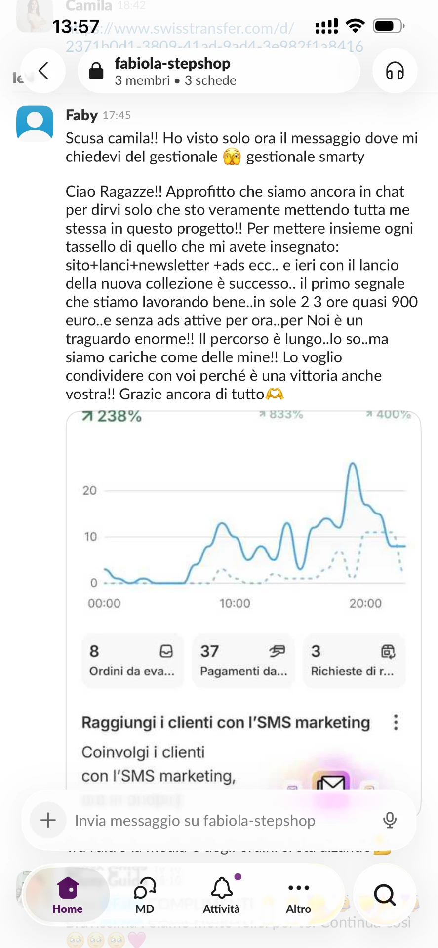 Screenshot di una testimonianza di una cliente di Giusy Guida